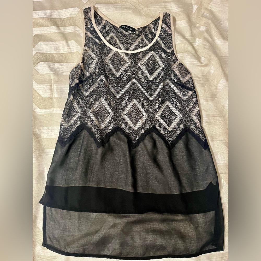 EUC Do&Be Sheer Geo Pattern Tank Top, SZ XS